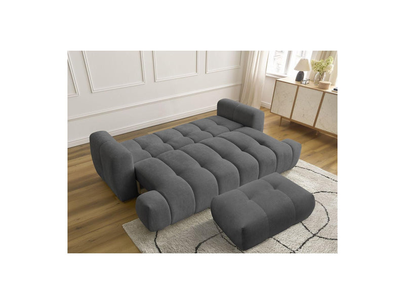 Canapé Droit Convertible 3 Places - Fuji - Tissu Lisse Avec Pouf