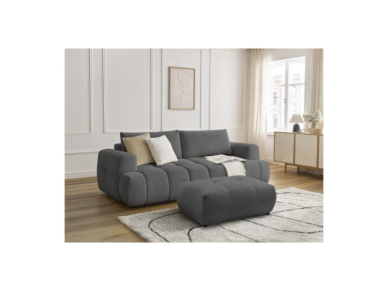 Canapé Droit Convertible 3 Places - Fuji - Tissu Lisse Avec Pouf