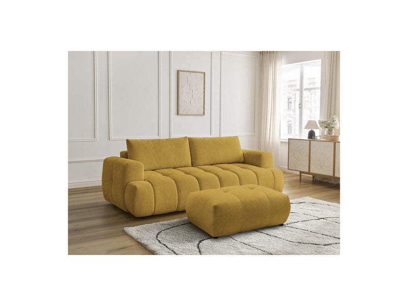 Canapé Droit Convertible 3 Places - Fuji - Tissu Lisse Avec Pouf