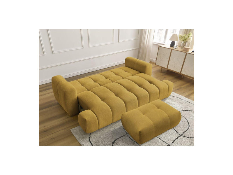 Canapé Droit Convertible 3 Places - Fuji - Tissu Lisse Avec Pouf