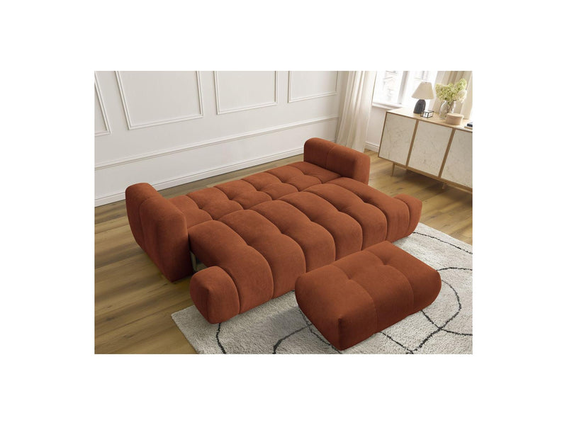 Canapé Droit Convertible 3 Places - Fuji - Tissu Lisse Avec Pouf