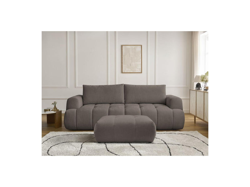 Canapé Droit Convertible 3 Places - Fuji - Tissu Lisse Avec Pouf