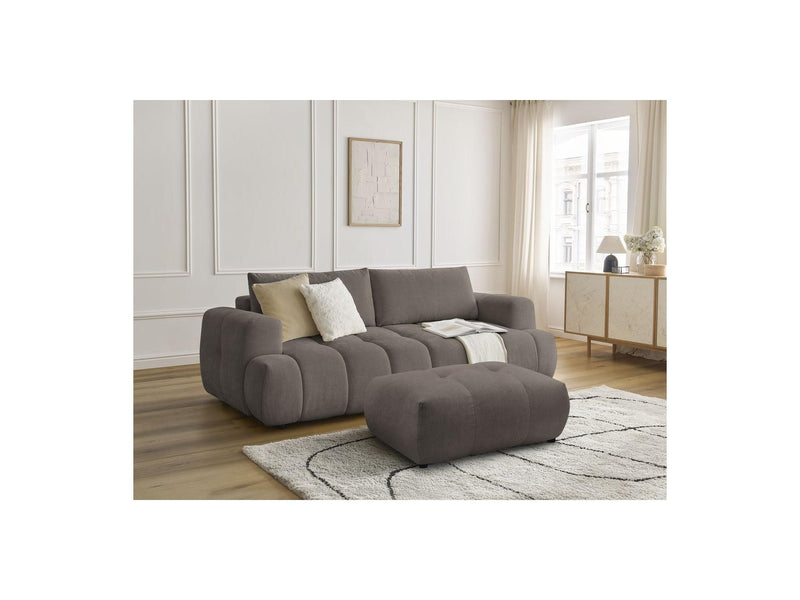 Canapé Droit Convertible 3 Places - Fuji - Tissu Lisse Avec Pouf