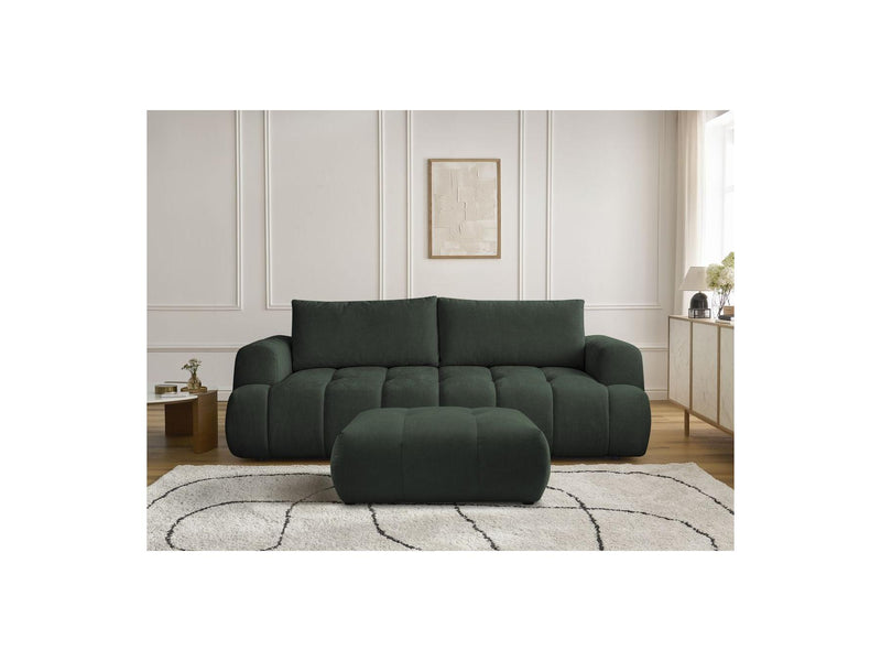 Canapé Droit Convertible 3 Places - Fuji - Tissu Lisse Avec Pouf