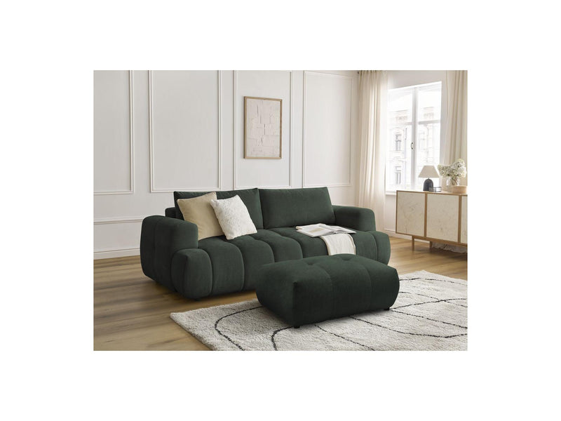 Canapé Droit Convertible 3 Places - Fuji - Tissu Lisse Avec Pouf