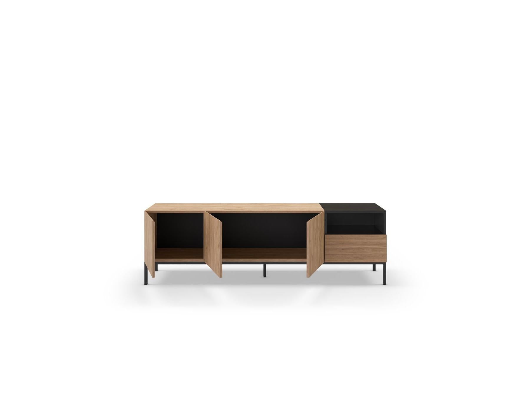 Cecilia - Mueble de TV 3 puertas 1 cajón - Efecto roble