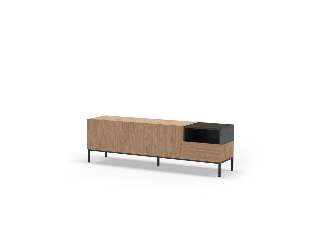 Cecilia - Mueble de TV 3 puertas 1 cajón - Efecto roble