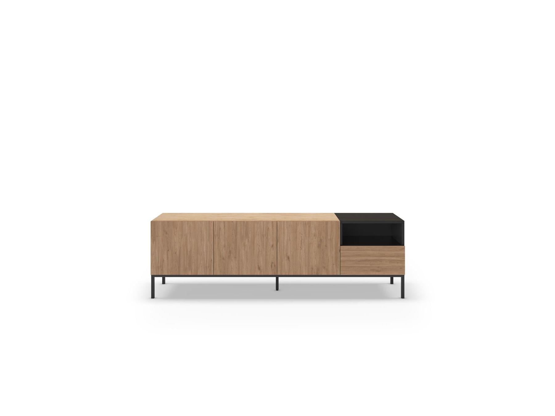 Cecilia - Mueble de TV 3 puertas 1 cajón - Efecto roble