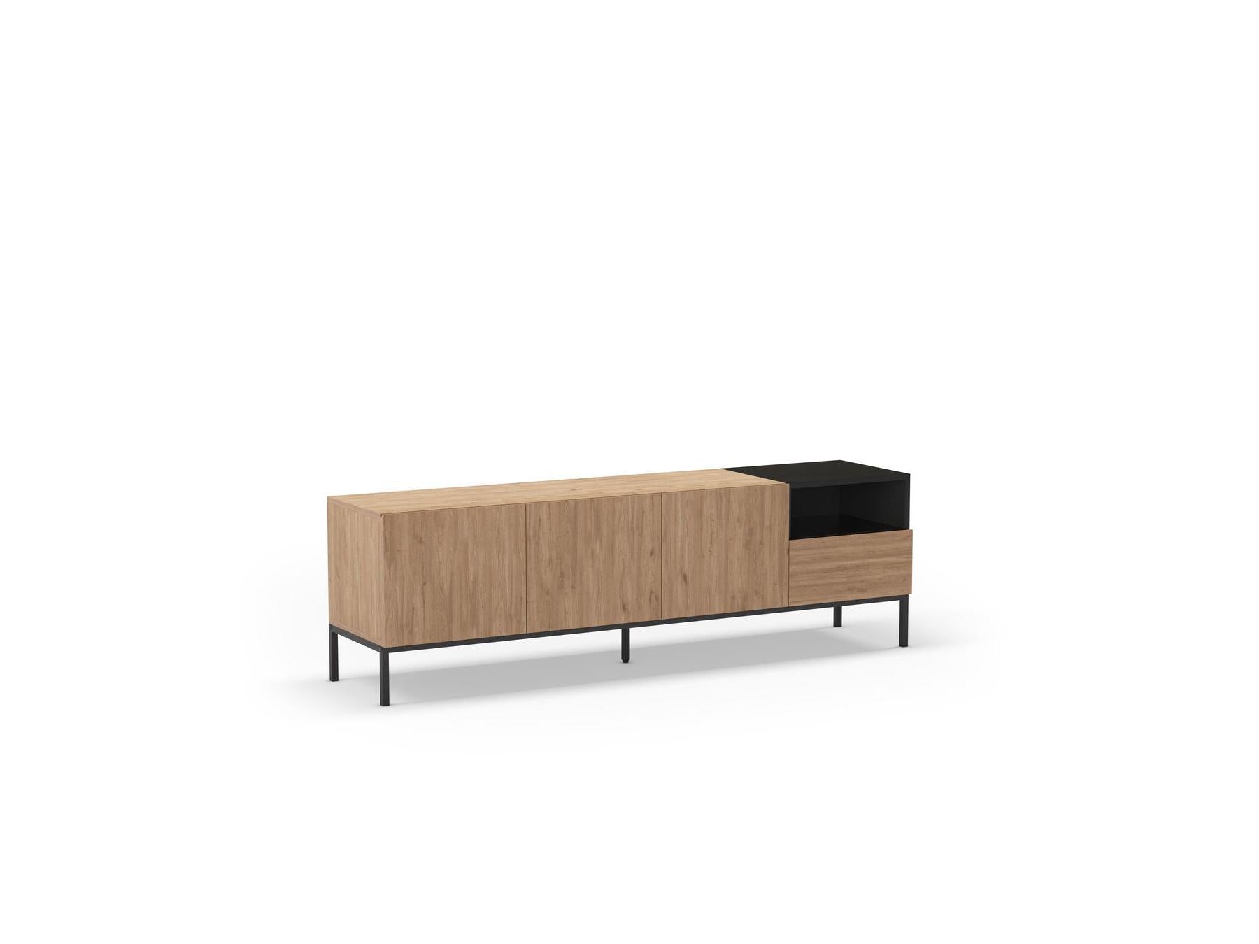Cecilia - Mueble de TV 3 puertas 1 cajón - Efecto roble