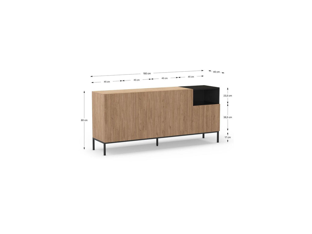 Cecilia - 4-Door Sideboard with 1 Alcove - Oak Effect