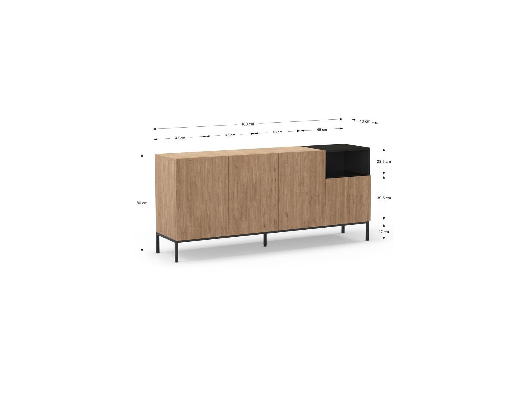 Cecilia - 4-Door Sideboard with 1 Alcove - Oak Effect