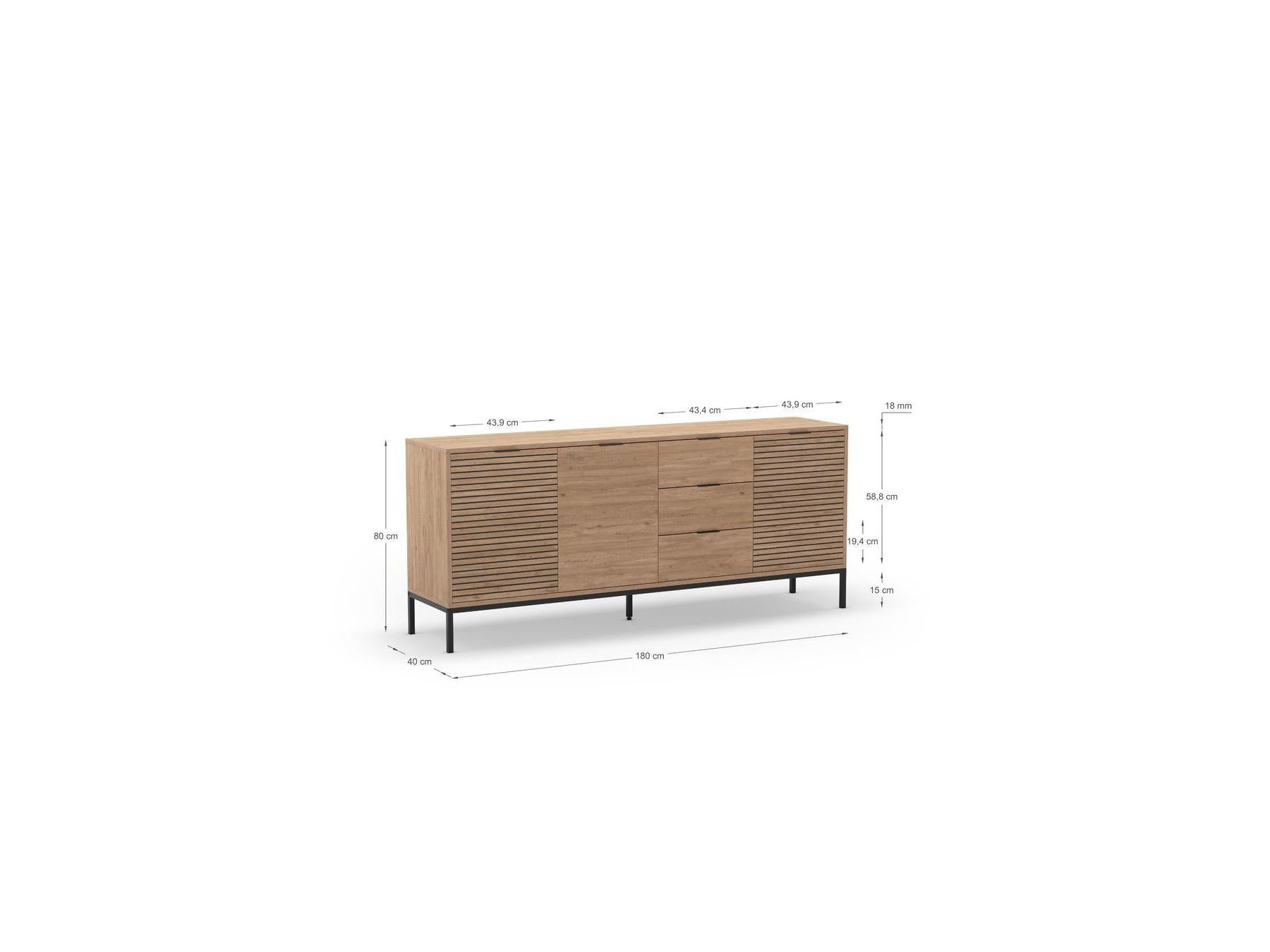 Agathe - Sideboard 3 Doors - Oak Effect