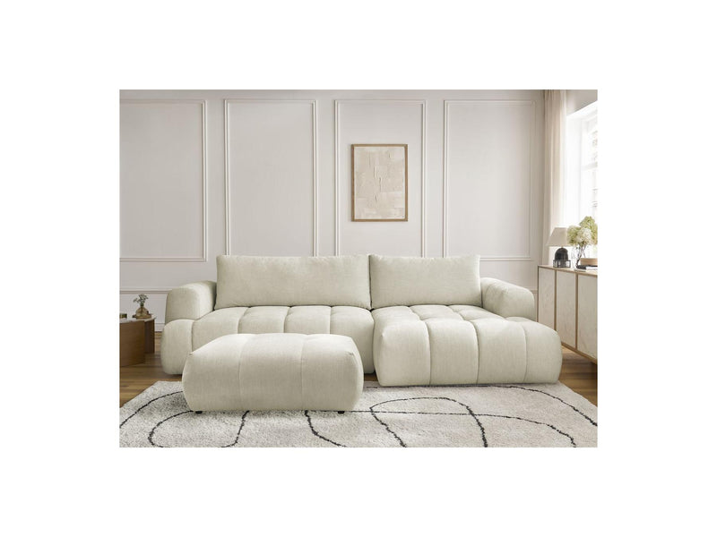 Canapé D'Angle Convertible - Fuji - Tissu Lisse Avec Pouf - Angle Droit