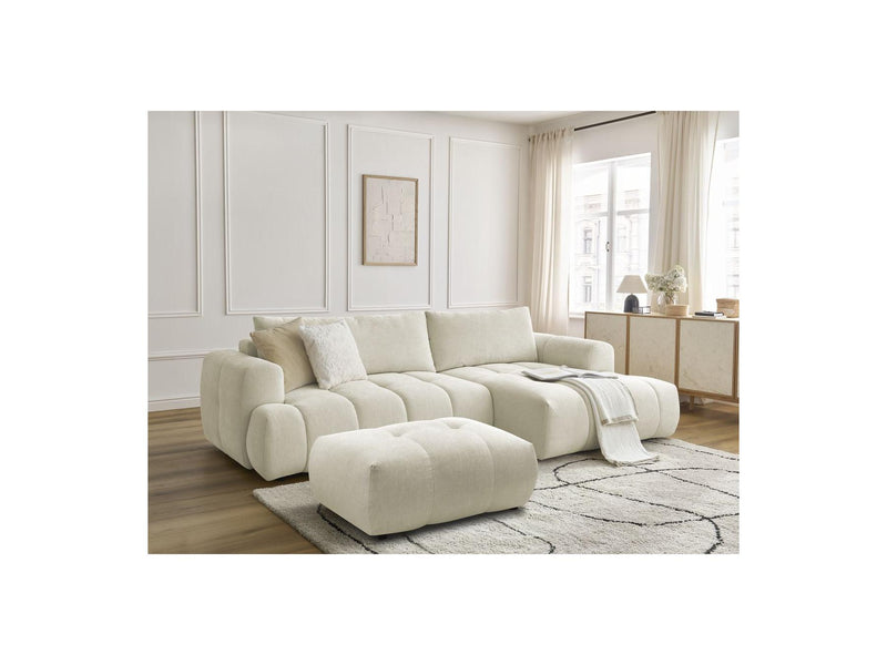 Canapé D'Angle Convertible - Fuji - Tissu Lisse Avec Pouf - Angle Droit