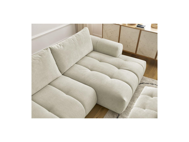 Canapé D'Angle Convertible - Fuji - Tissu Lisse Avec Pouf - Angle Droit