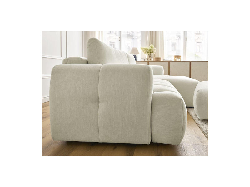 Canapé D'Angle Convertible - Fuji - Tissu Lisse Avec Pouf - Angle Droit