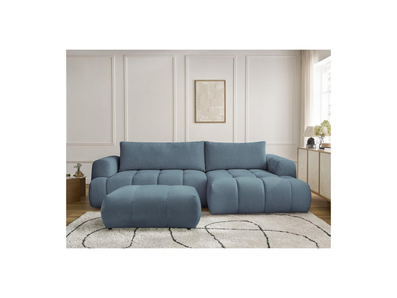 Canapé D'Angle Convertible - Fuji - Tissu Lisse Avec Pouf - Angle Droit