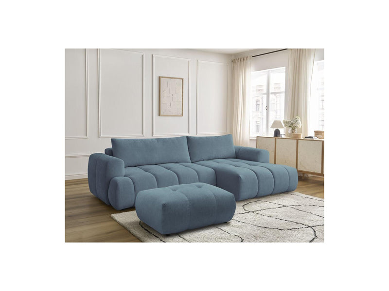 Canapé D'Angle Convertible - Fuji - Tissu Lisse Avec Pouf - Angle Droit