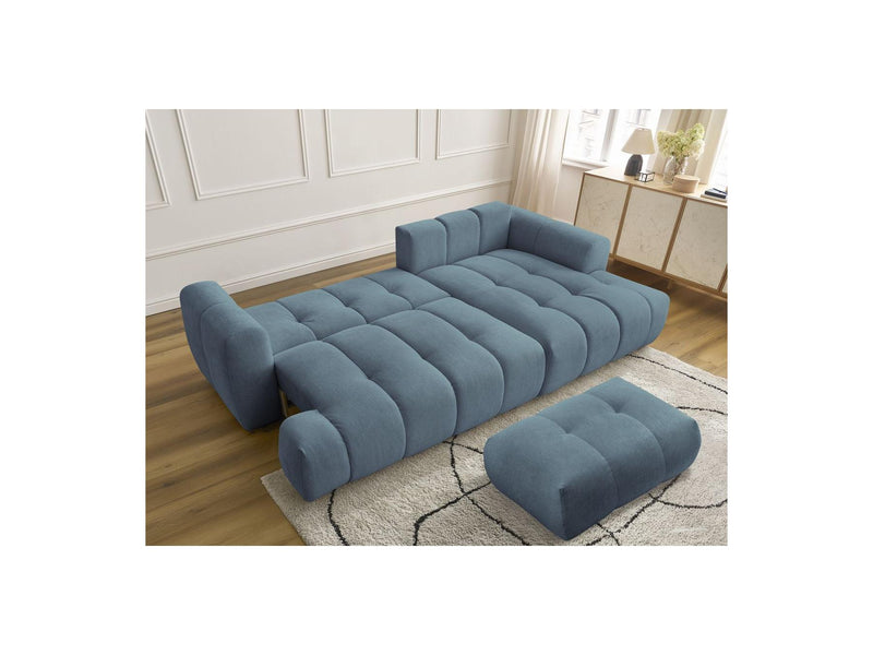 Canapé D'Angle Convertible - Fuji - Tissu Lisse Avec Pouf - Angle Droit