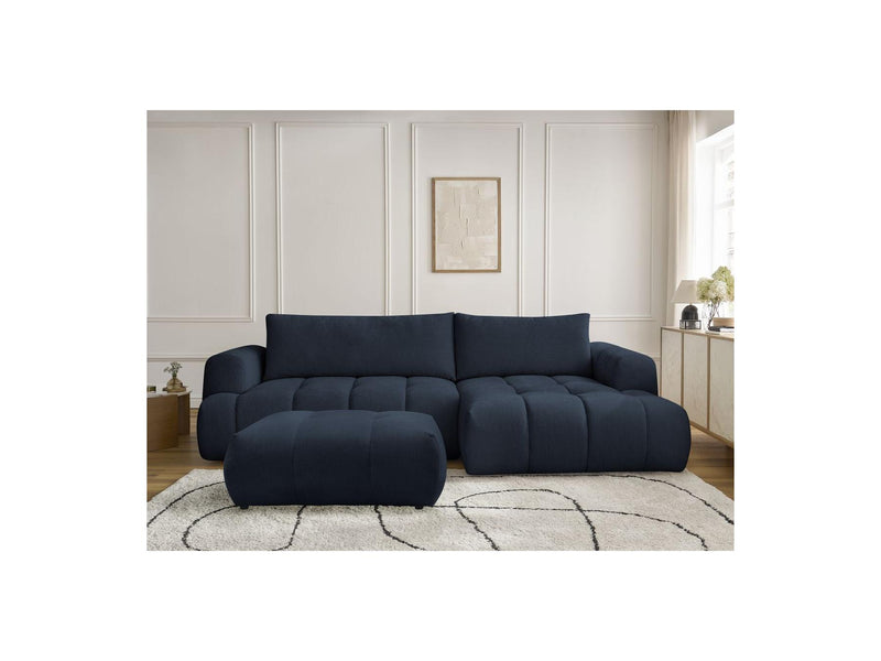 Canapé D'Angle Convertible - Fuji - Tissu Lisse Avec Pouf - Angle Droit