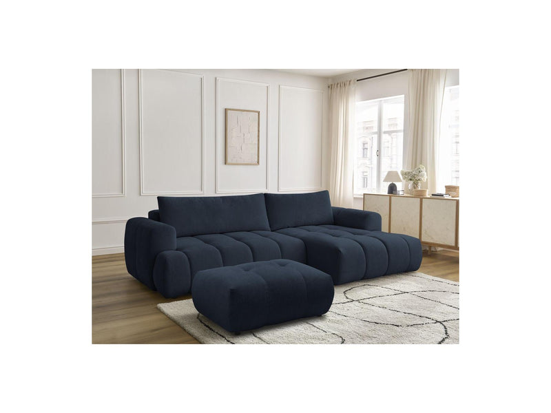 Canapé D'Angle Convertible - Fuji - Tissu Lisse Avec Pouf - Angle Droit