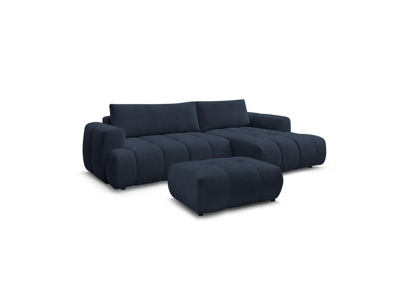 Canapé D'Angle Convertible - Fuji - Tissu Lisse Avec Pouf - Angle Droit