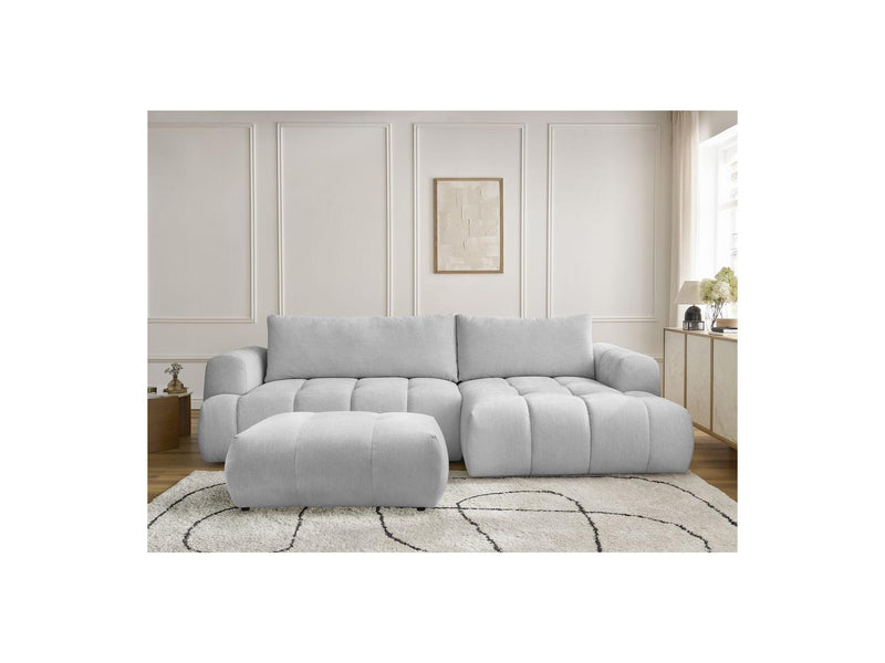 Canapé D'Angle Convertible - Fuji - Tissu Lisse Avec Pouf - Angle Droit