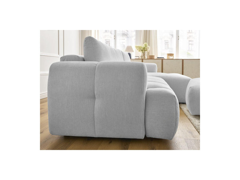 Canapé D'Angle Convertible - Fuji - Tissu Lisse Avec Pouf - Angle Droit