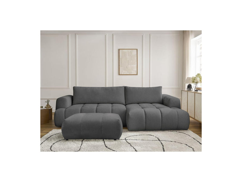 Canapé D'Angle Convertible - Fuji - Tissu Lisse Avec Pouf - Angle Droit