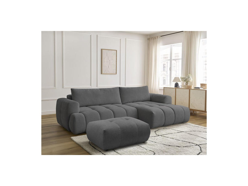 Canapé D'Angle Convertible - Fuji - Tissu Lisse Avec Pouf - Angle Droit