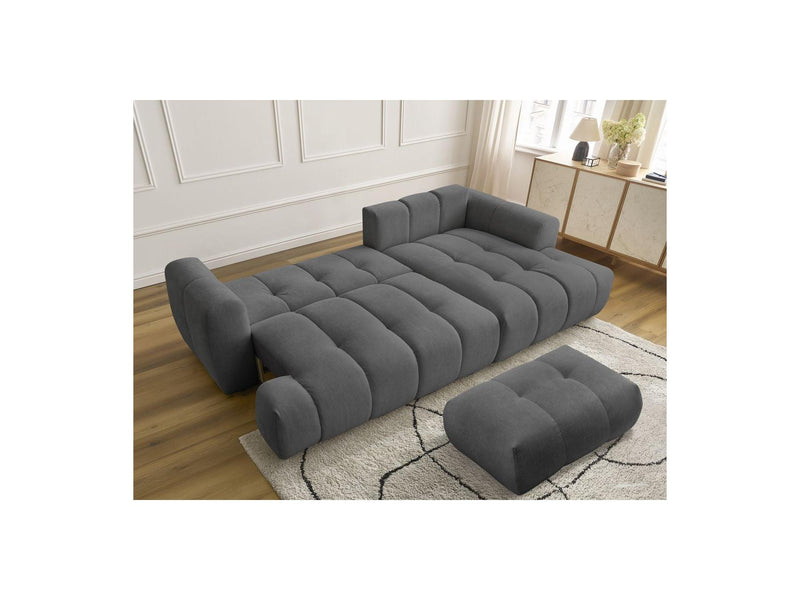 Canapé D'Angle Convertible - Fuji - Tissu Lisse Avec Pouf - Angle Droit