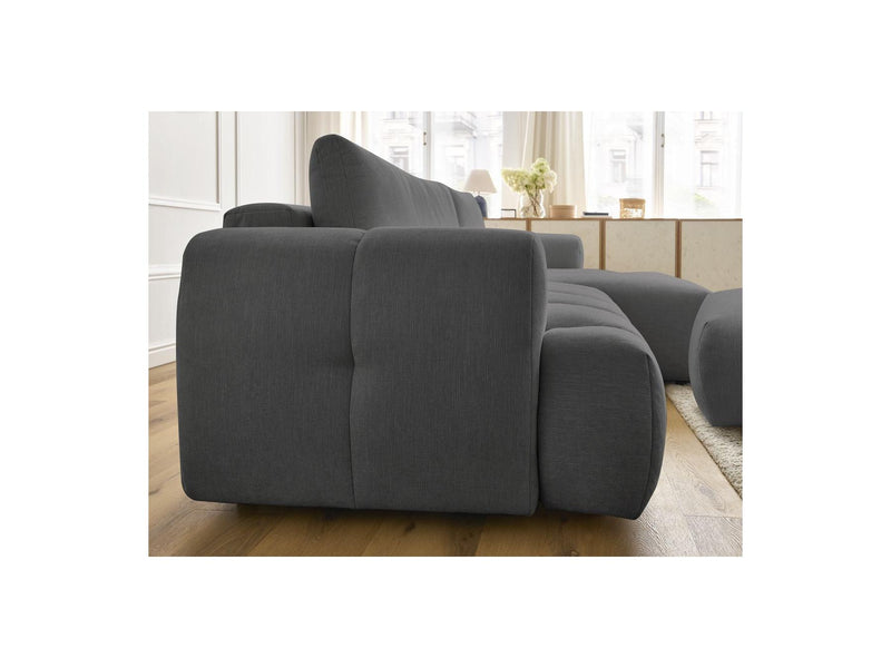 Canapé D'Angle Convertible - Fuji - Tissu Lisse Avec Pouf - Angle Droit