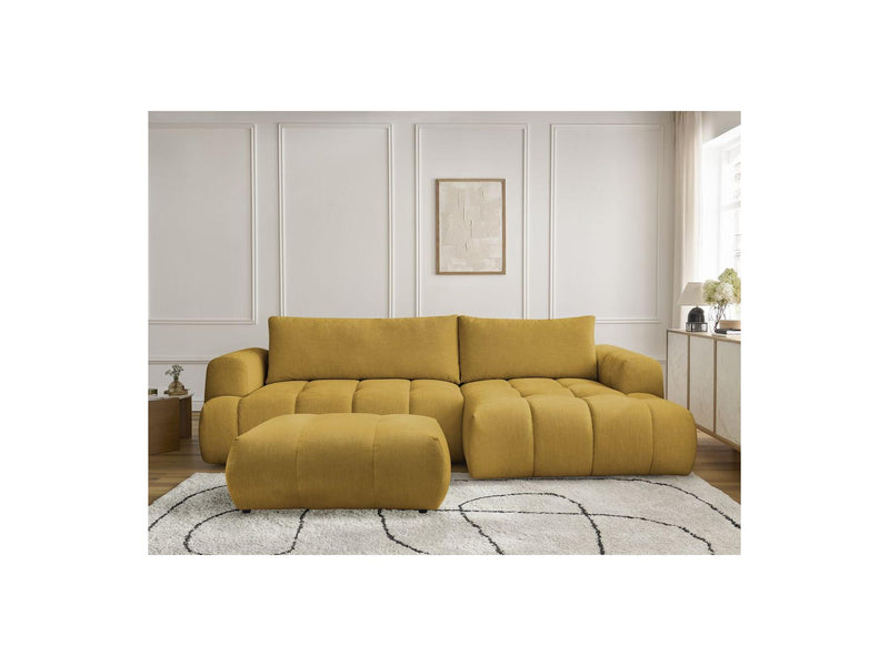 Canapé D'Angle Convertible - Fuji - Tissu Lisse Avec Pouf - Angle Droit