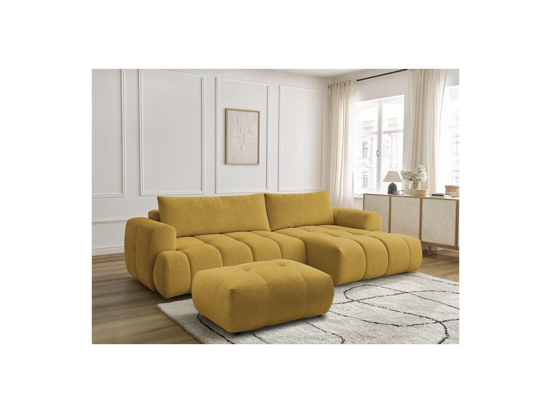 Canapé D'Angle Convertible - Fuji - Tissu Lisse Avec Pouf - Angle Droit