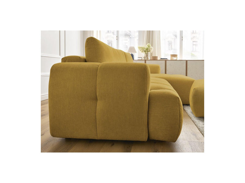 Canapé D'Angle Convertible - Fuji - Tissu Lisse Avec Pouf - Angle Droit