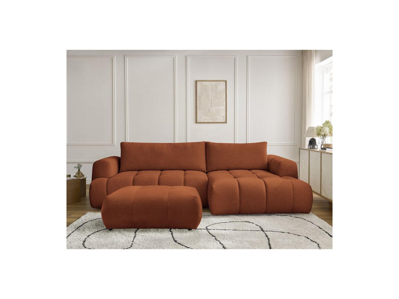 Canapé D'Angle Convertible - Fuji - Tissu Lisse Avec Pouf - Angle Droit