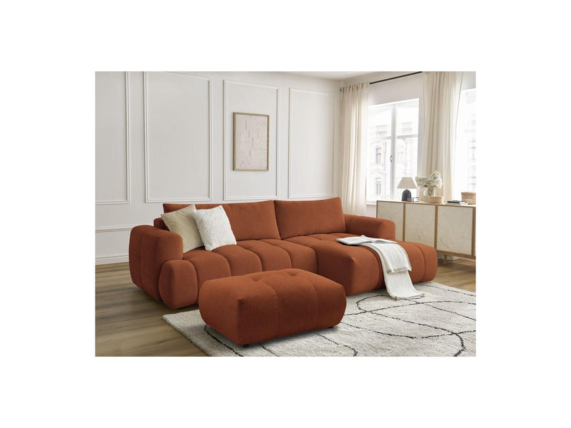 Canapé D'Angle Convertible - Fuji - Tissu Lisse Avec Pouf - Angle Droit