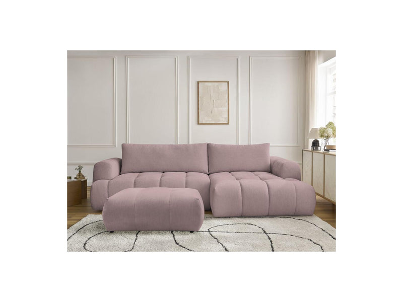 Canapé D'Angle Convertible - Fuji - Tissu Lisse Avec Pouf - Angle Droit