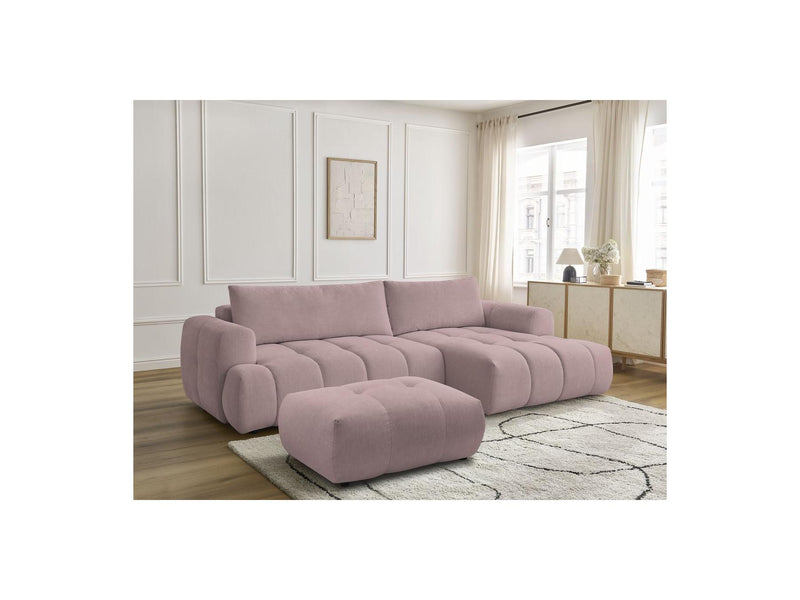 Canapé D'Angle Convertible - Fuji - Tissu Lisse Avec Pouf - Angle Droit