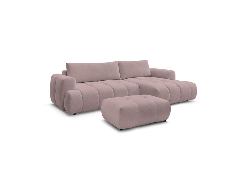 Canapé D'Angle Convertible - Fuji - Tissu Lisse Avec Pouf - Angle Droit