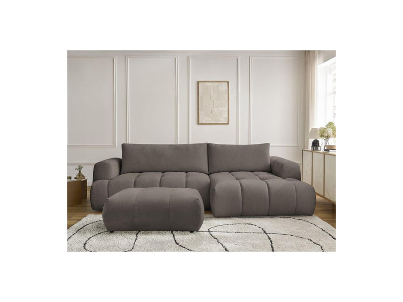 Canapé D'Angle Convertible - Fuji - Tissu Lisse Avec Pouf - Angle Droit