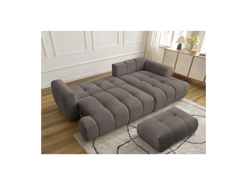 Canapé D'Angle Convertible - Fuji - Tissu Lisse Avec Pouf - Angle Droit