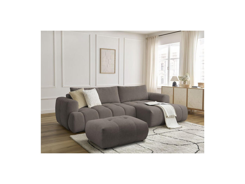 Canapé D'Angle Convertible - Fuji - Tissu Lisse Avec Pouf - Angle Droit