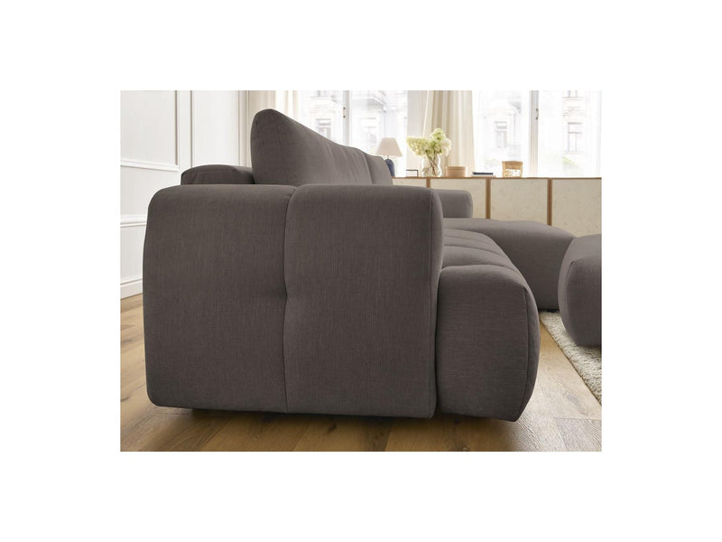 Canapé D'Angle Convertible - Fuji - Tissu Lisse Avec Pouf - Angle Droit