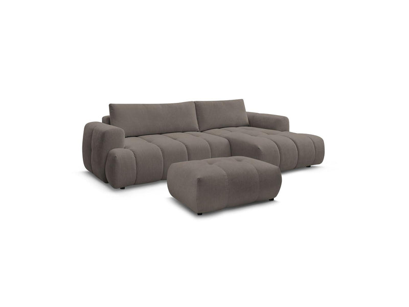 Canapé D'Angle Convertible - Fuji - Tissu Lisse Avec Pouf - Angle Droit