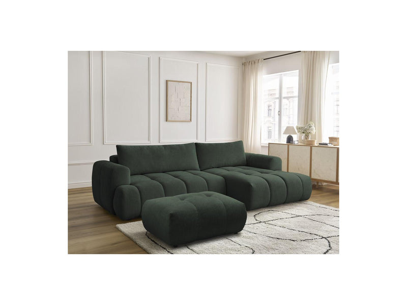 Canapé D'Angle Convertible - Fuji - Tissu Lisse Avec Pouf - Angle Droit