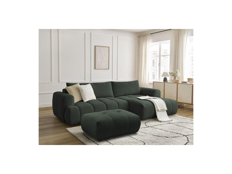 Canapé D'Angle Convertible - Fuji - Tissu Lisse Avec Pouf - Angle Droit