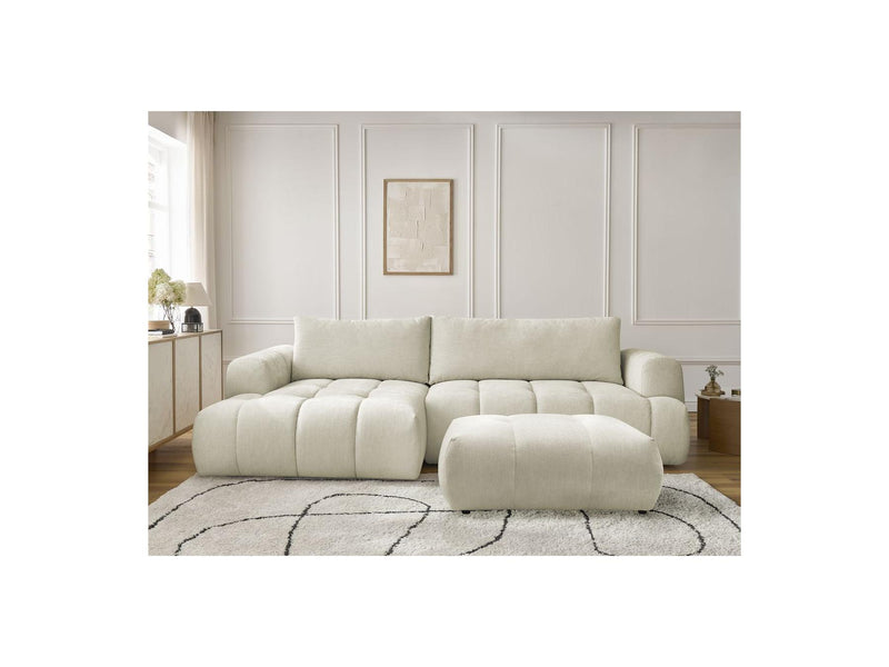 Canapé D'Angle Convertible - Fuji - Tissu Lisse Avec Pouf - Angle Gauche