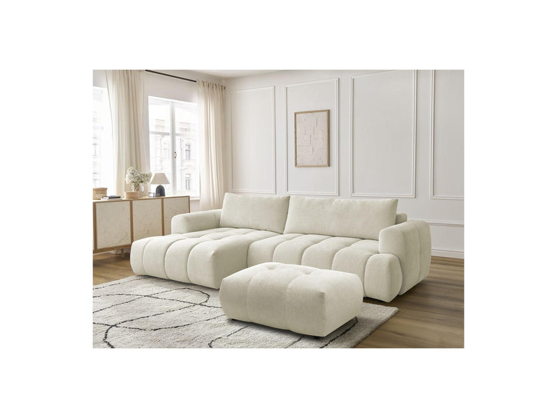 Canapé D'Angle Convertible - Fuji - Tissu Lisse Avec Pouf - Angle Gauche