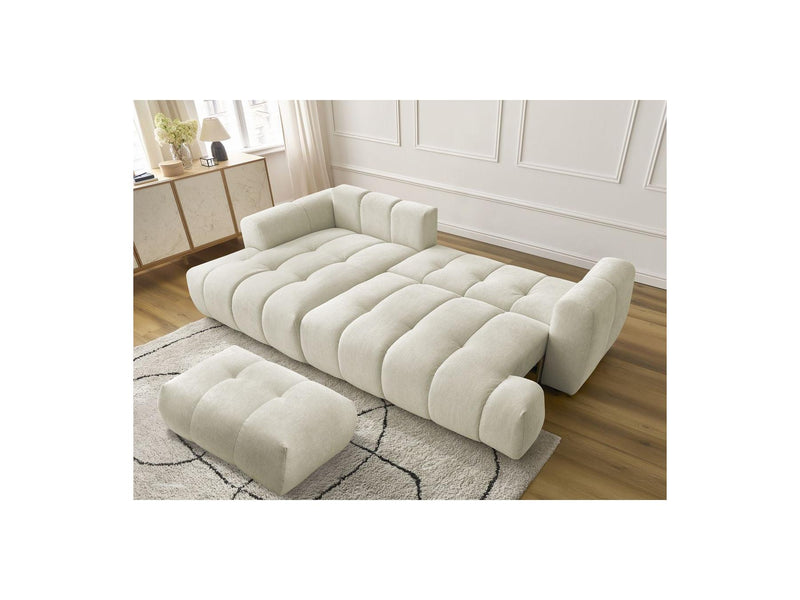 Canapé D'Angle Convertible - Fuji - Tissu Lisse Avec Pouf - Angle Gauche